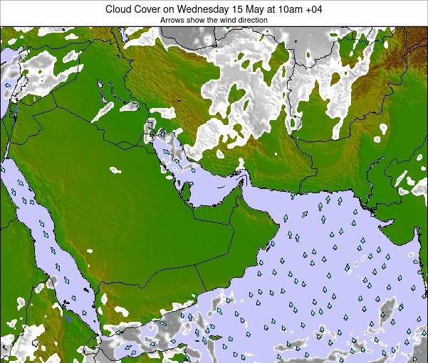 United Arab Emirates Cloud Cover on Monday 12 May at 4pm GST