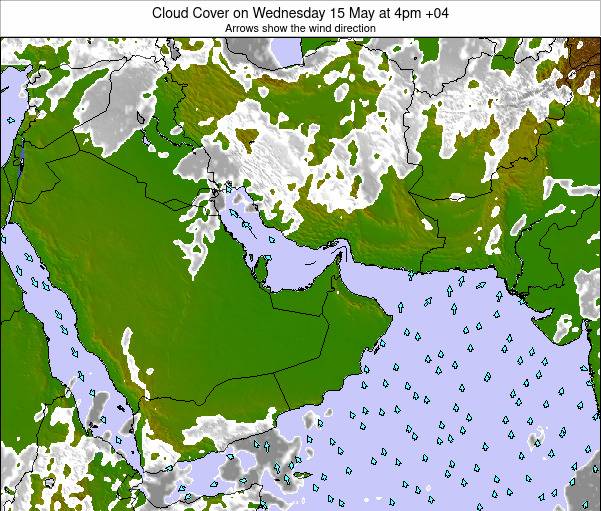 United Arab Emirates Cloud Cover on Monday 12 May at 10pm GST