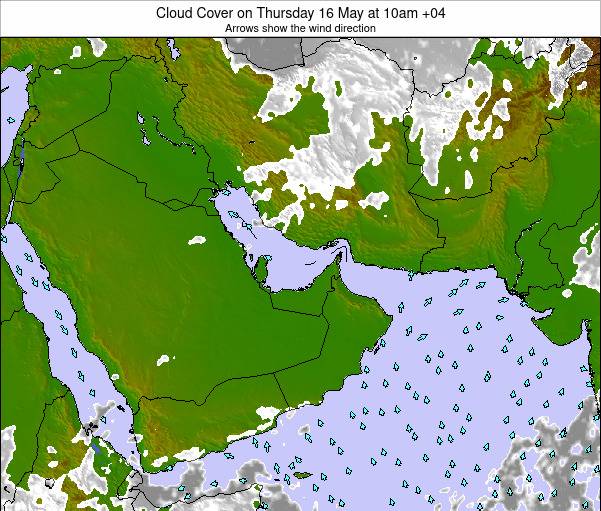 United Arab Emirates Cloud Cover on Tuesday 13 May at 4pm GST