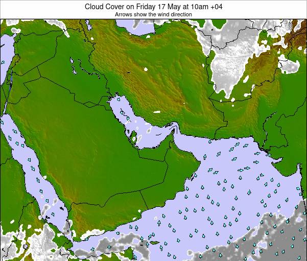 United Arab Emirates Cloud Cover on Wednesday 14 May at 4pm GST