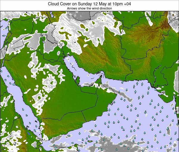 United Arab Emirates Cloud Cover on Thursday 08 May at 10pm GST