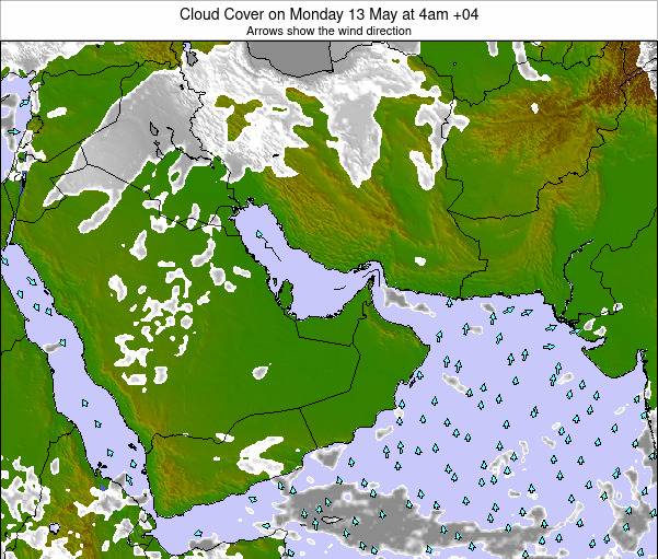 United Arab Emirates Cloud Cover on Friday 09 May at 4pm GST